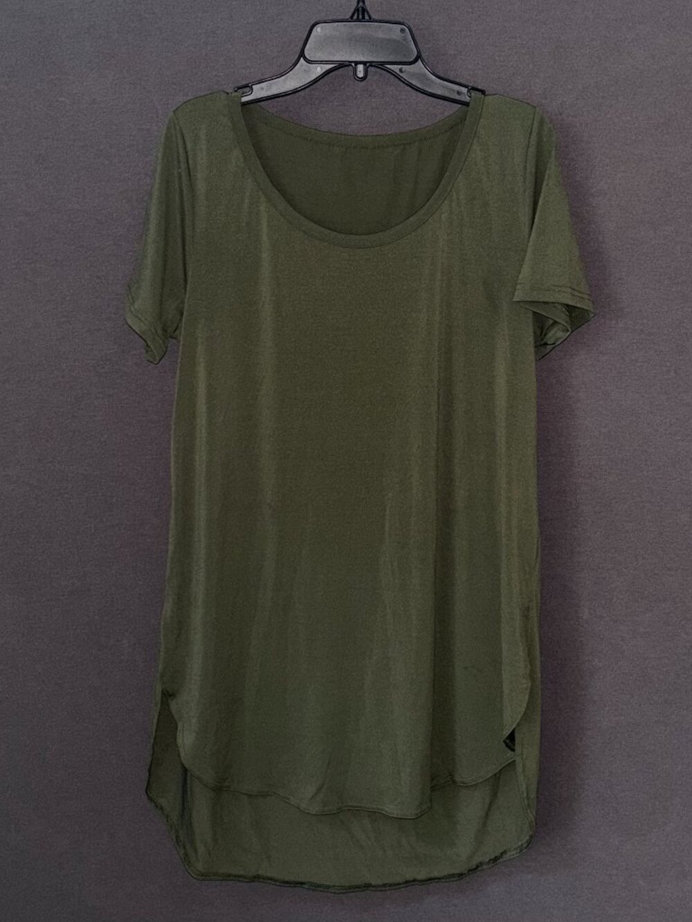 Balera Olive Green Scoop Neck Oversized Tee Dress High-Low Hem Dance SA